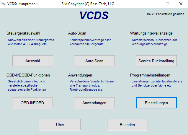 Screenshot: Menú principal